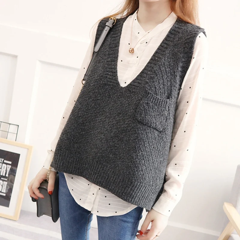 2019 новый весенне осенний свитер большого размера жилет Корейская версия карман