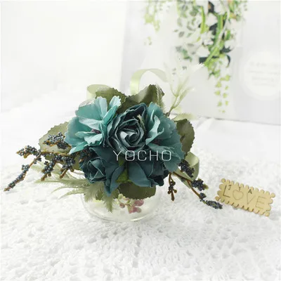 Wedding Groom Boutonniere Bridesmaid Flowers Bracelet White Rose Boutonniere Corsage Pin Flower Wedding Witness Corsages Flower Wrist-4