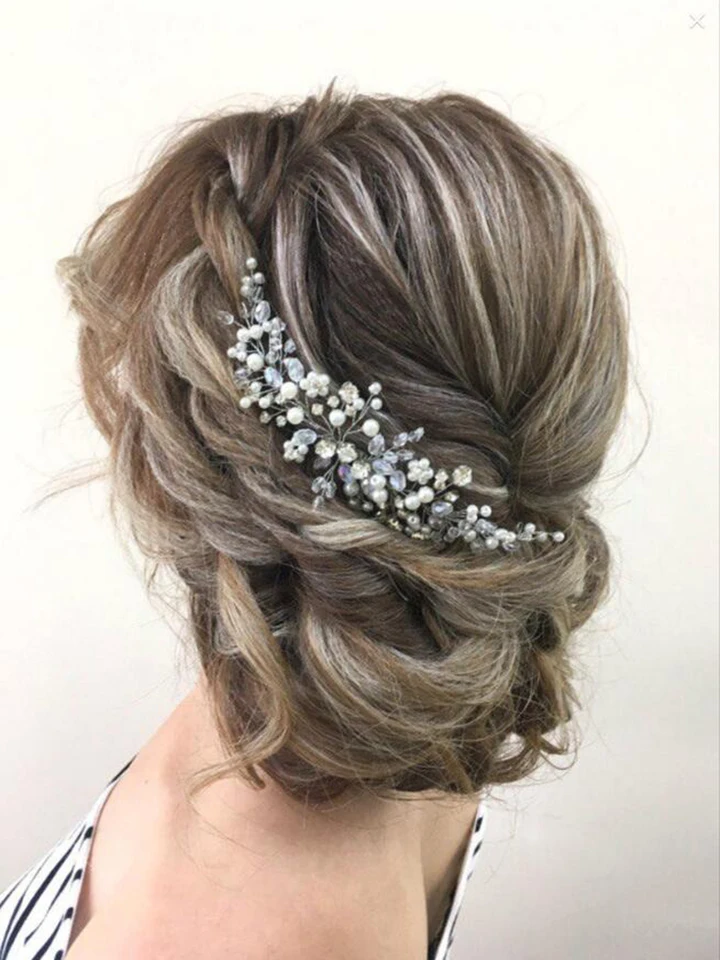 Pettine Per Capelli Da Sposa Con Cristalli Swarovski E Perle - Placcato Rodio - 90mm - Accessorio Matrimonio - 2