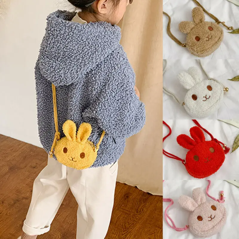 Аксессуары для детских вещей, сумка через плечо с милым кроликом для девочек, сумочка, плюшевая сумка для девочек, плюшевые сумки с мультяшными рисунками