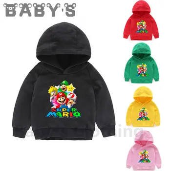 

Children Hooded Hoodies Kids Super Mario Bros Cartoon Print Sweatshirts Baby Pullover Tops Girls Boys Funny Cute Clothes,KMT5222