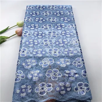 

High Quality African French net lace fabric with sequins/beads and wonderful embroidery for party (5yards/pc)