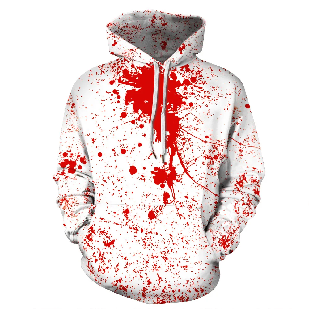 

2020 Halloween Blood Drop 3D Digital Printed Lovers Long Sleeve Hooded Sweater Casual Pullover Lovers