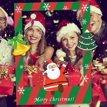 

Besegad Merry Christmas Funny Photo Booth Selfie Props Frame for Xmas Winter Holiday Party Supplies Decorations