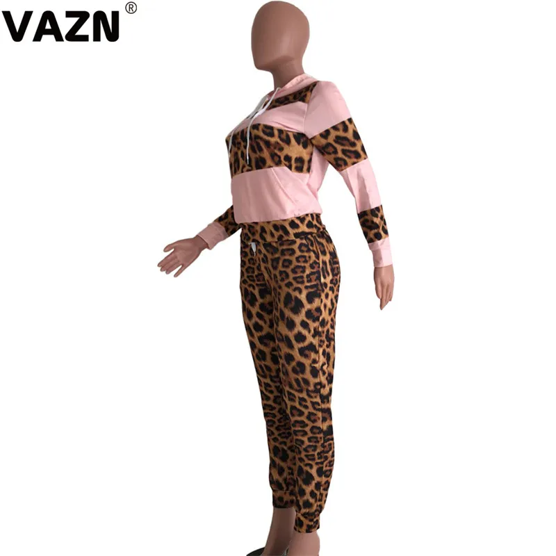 VAZN OJS9158 горячая Распродажа сексуальные Клубные леопардовые модные 3 цвета с длинным рукавом с капюшоном группа длинные штаны эластичные женские комплект из 2 предметов