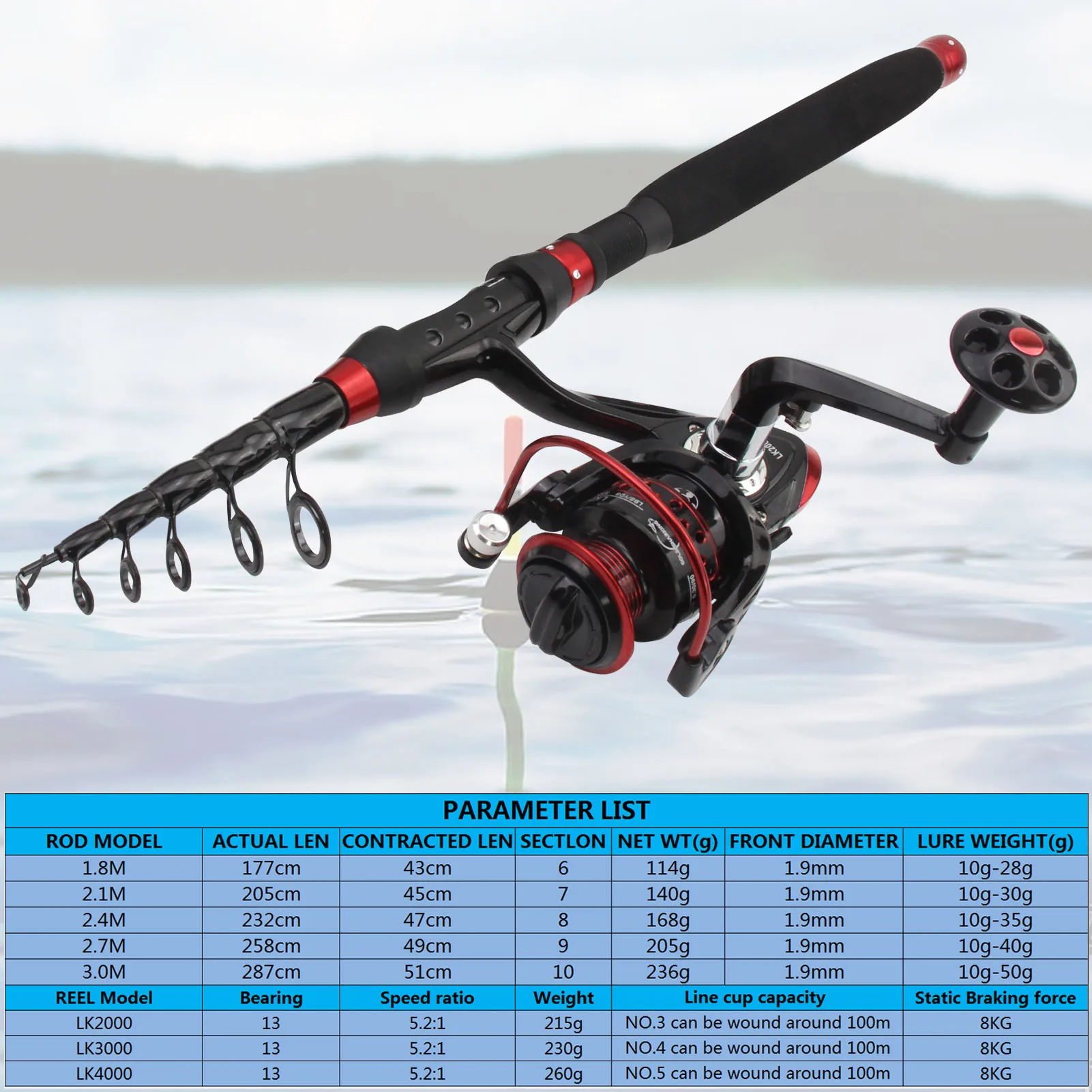 NEW 1.8M-3.0M Portable Rod Reel Combos Carbon Fiber telescopic