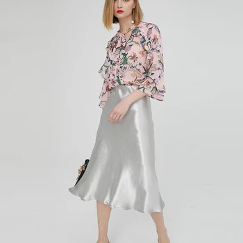 

Women Satin Silk Skirt New Sexy Solid Color Midi Skirts Ladies' Fashionable Elegant A-line Shiny skirts Summer Wear