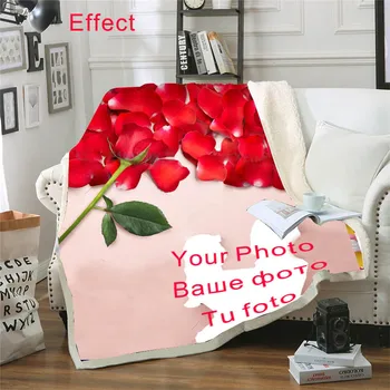 

Custom blanket your photo rose Valentine's Day Sherpa Fleece Blanket and throws on the bed Plush Blanket for Kid Adult