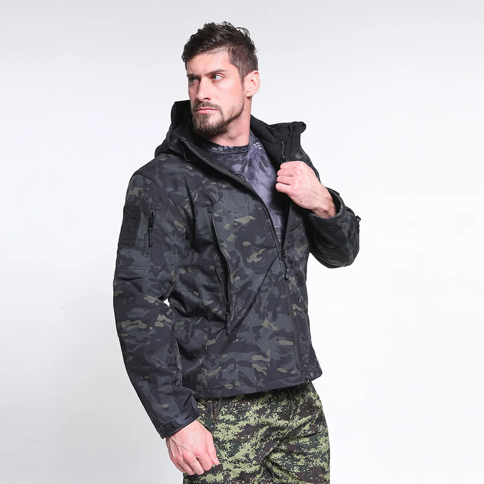 Tactical Outdoor Shark Skin Soft Cover Raincoat Jacket Sports Camouflage Autumn And Winter Men's plus Velvet Jersey Outdoor Clot