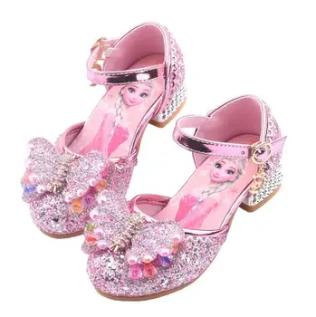 

Disney Diamond bow children's princess shoes summer frozen girls high heels baby sandals little girl elsa crystal shoes