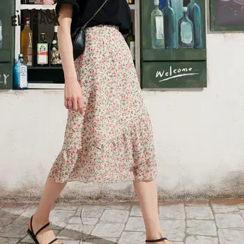 

ELFSACK Black Floral Print Multi-Layer Ruffles Casual Women Skirts 2020 ELF Spring Black A Line Ladies Korean Style Long Bottoms