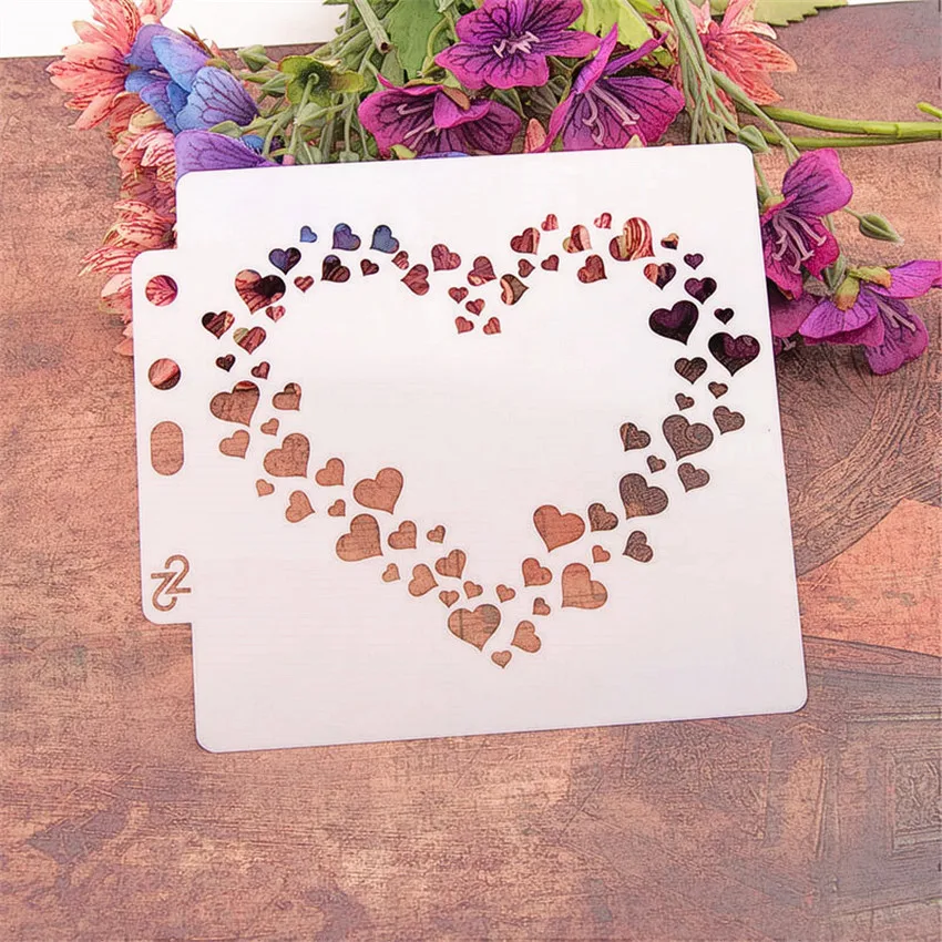 14.1*13 loving heart scrapbook stencils spray plastic mold shield DIY cake hollow Embellishment printing lace ruler Easter | Дом и сад