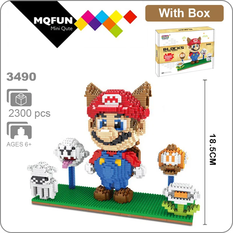 ZMS мультфильм Супер Марио игра Луиджи Йоши Bowser Fire Cat Mario 3D модель DIY Мини Строительные алмазные блоки кирпичи обучающая игрушка - Цвет: ZMS 3490 With Box