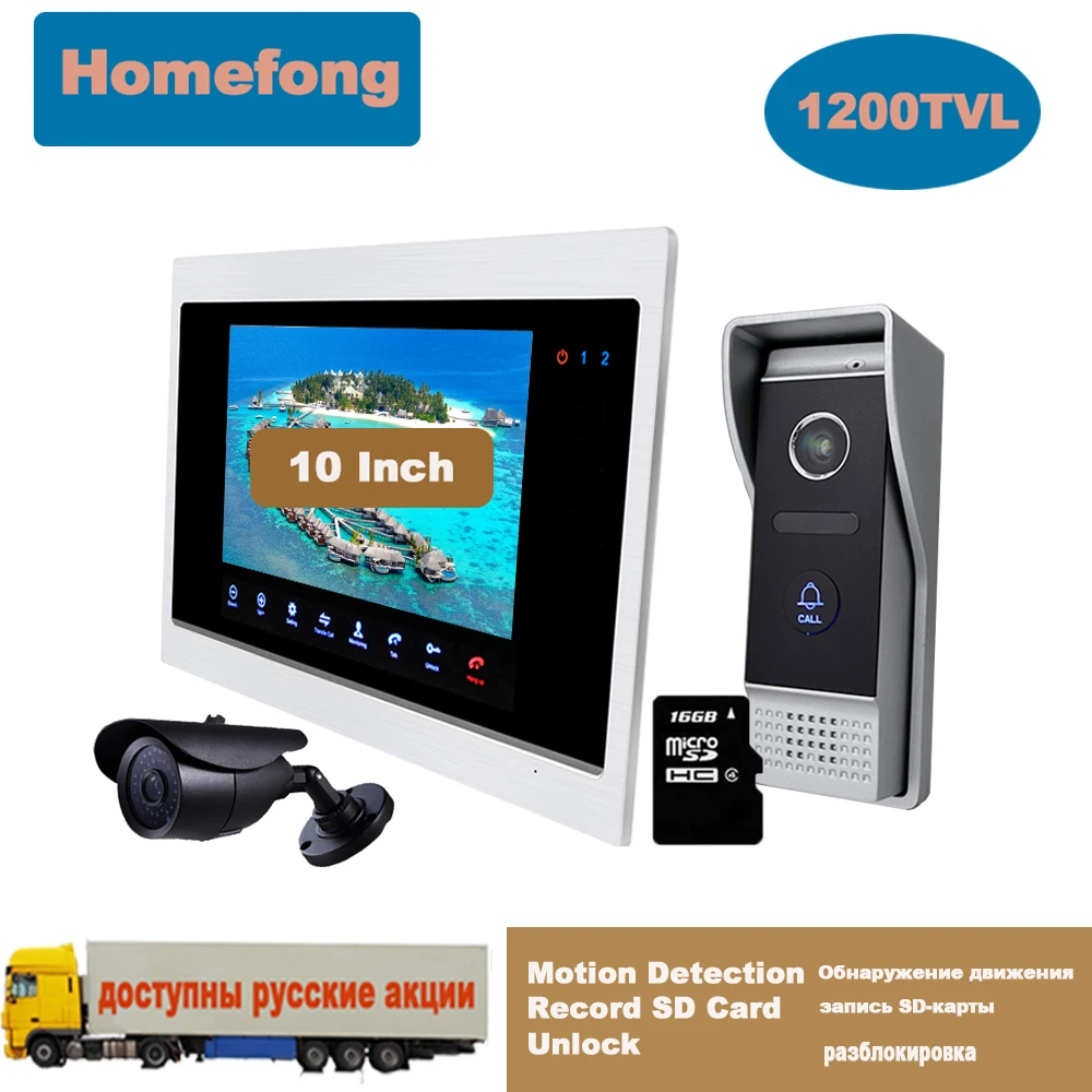 

Homefong 10 Inch Large Screen Video Door Phone Intercom System Doorbell With Camera Motion Detection Record Unlock