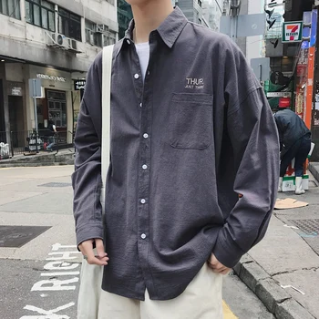 

Men Shirt Long Sleeve Man Korean Fashions Monday Embroidery Shirt Male Streetwear Spring Women Shirts