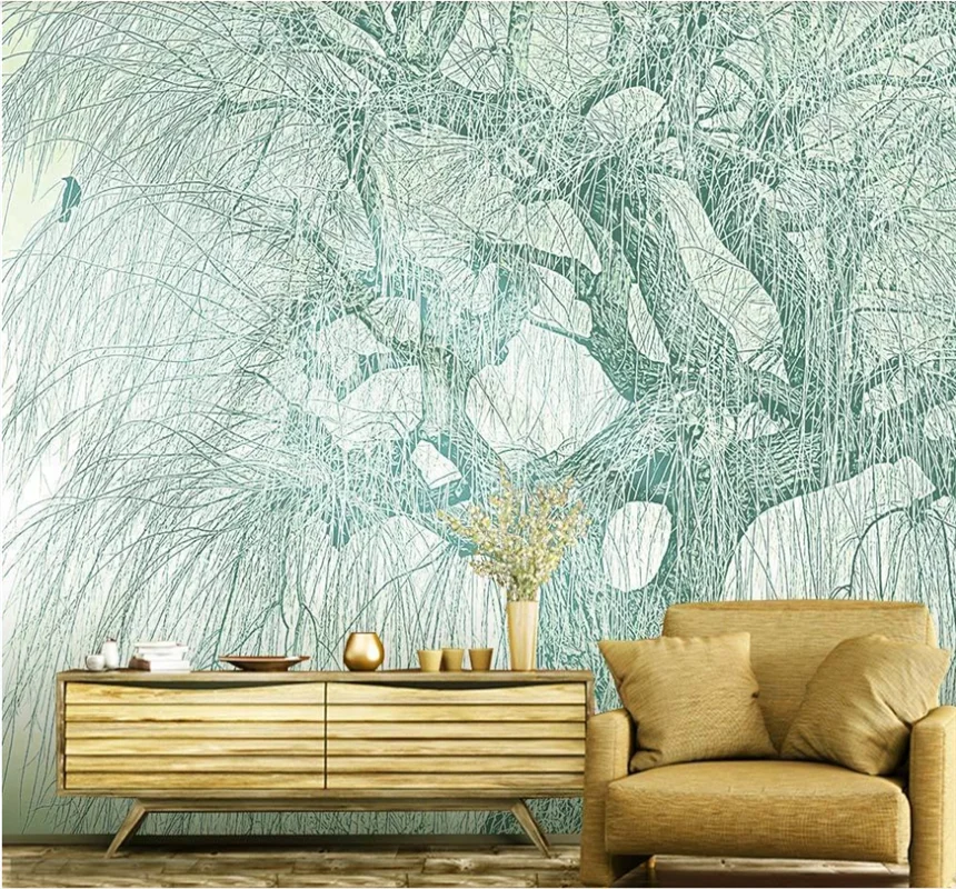 xuesu Custom 8d wallpaper small fresh creative a big tree background TV background wall wall covering