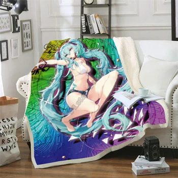 

Plstar Cosmos Anime Hatsune Miku funny character Blanket 3D print Sherpa Blanket on Bed Home Textiles Dreamlike style-5