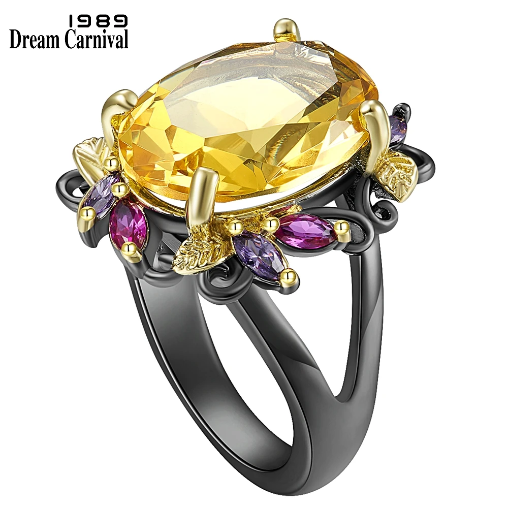 DreamCarnival1989 Fabulous Statement Rings for Women Elegant Dazzling Golden Zircon Anniversary Party Must Have Jewelry WA11877G