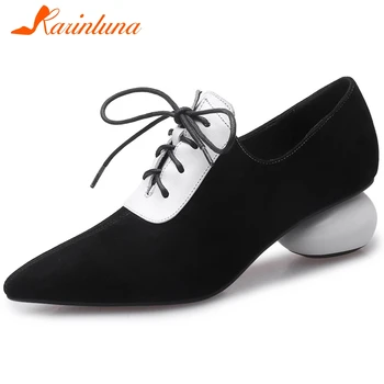 

Karinluna New Arrivals 2020 Kid Suede Pointed Toe British Style Office Lady Pumps Woman Shoes Lace-Up Fashion Shoes Women Pumps