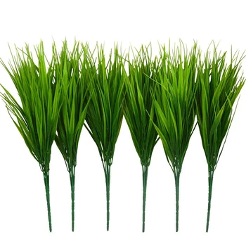 

6Pcs 15 inch Artificial Plastic Wheatgrass Faux Shrubs Simulation Greenery Plants Indoor Outside Home Garden Office Verandah Wed