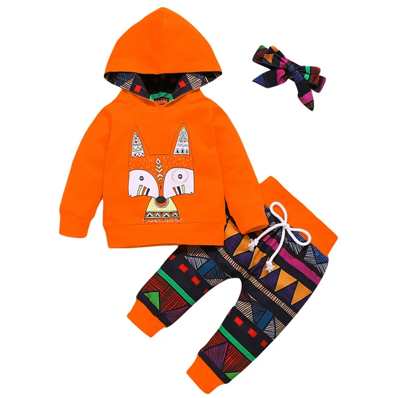 3pcs Autumn Baby Boy Girl Clothes Sets Newborn Clothes Tracksuit Baby Clothes Headband Casual Outfits Kids Sport Suit Clothing - Цвет: Оранжевый