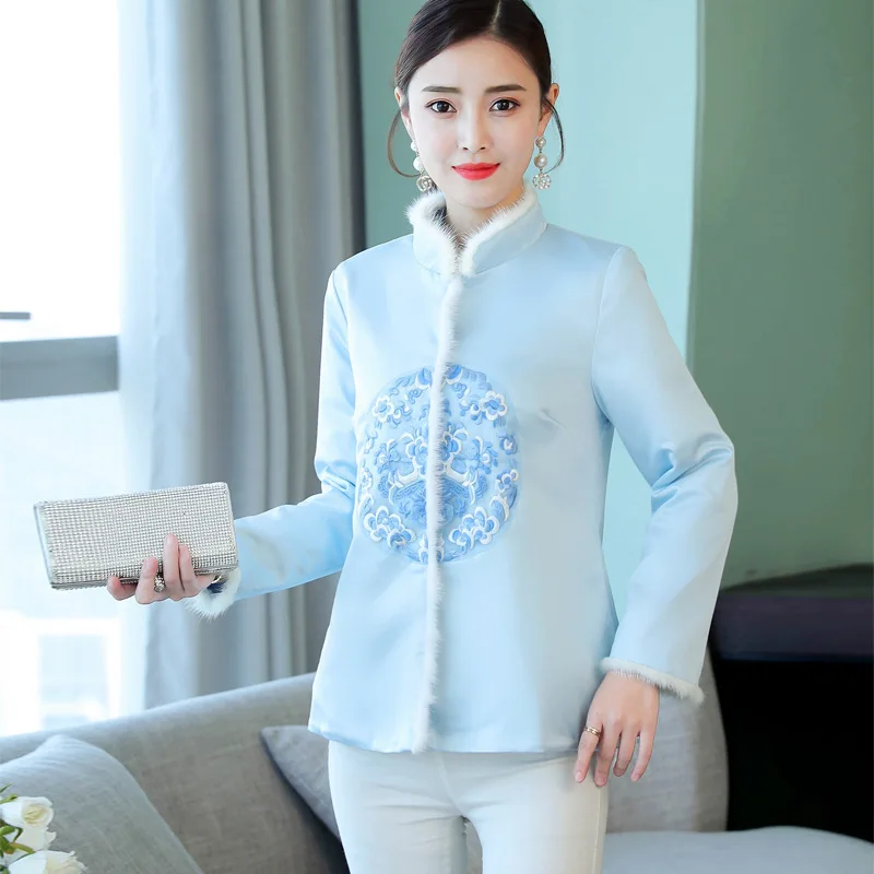 

Photo Shoot Winter Style Retro Embroidered Breasted Chinese Style Chinese-style duan mian Cotton Coat Cotton-padded Jacket Thick