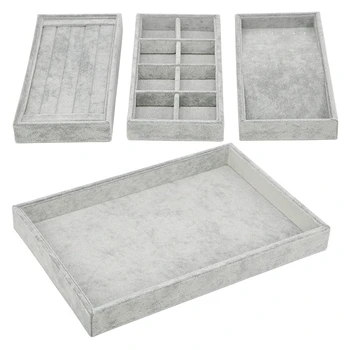 

Can Be Stacked 4 in One Jewelry Chassis Showcase Display Storage, Velvet, Gray