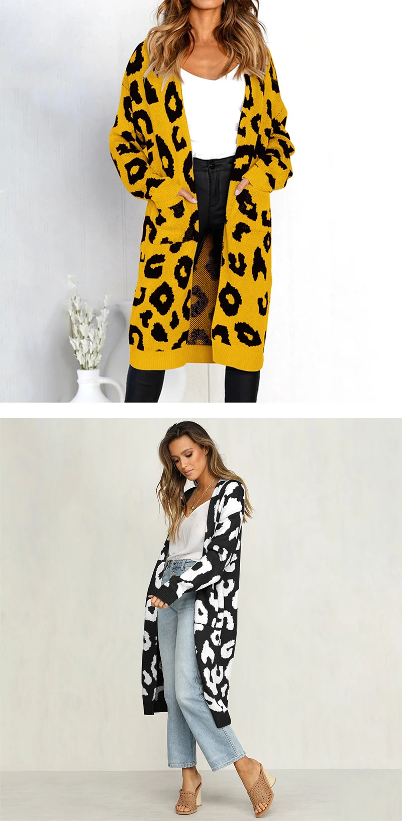 Леопардовый принт, вязаные свитера для женщин, длинный рукав, Свободный Трикотаж, теплые осенние зимние кардиганы, удобный свитер