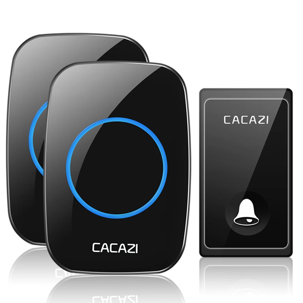 CACAZI автономный беспроводной дверной звонок без батареи Водонепроницаемый светодиодный дверной звонок с вилкой US EU Домашний Беспроводной дверной звонок 1 2 кнопки 1 2 приемника - Цвет: 1 button 2 receiver