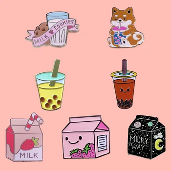 

Boba Tea Bubble Tea Strawberry Milk Enamel Brooch Pins Badge Lapel Pins Alloy Metal Fashion Jewelry Accessories Gifts