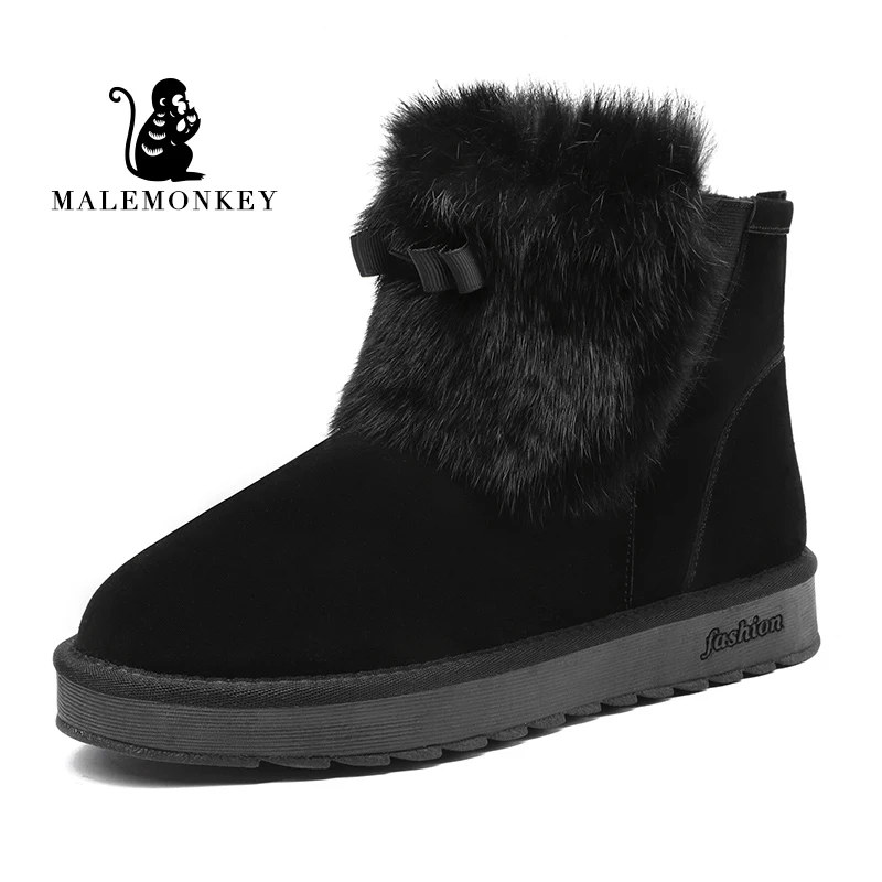 MALEMONKEY/Роскошные брендовые дизайнерские женские ботинки; Новинка года; Модные женские ботинки; Цвет Черный; короткие плюшевые зимние ботильоны без шнуровки - Цвет: Черный