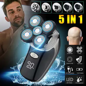 

5 In 1 Rechargeable LCD Display Electric Hair Trimmer Beard Trimmer Electric Shavers Razors For Men Head Face Waterproof