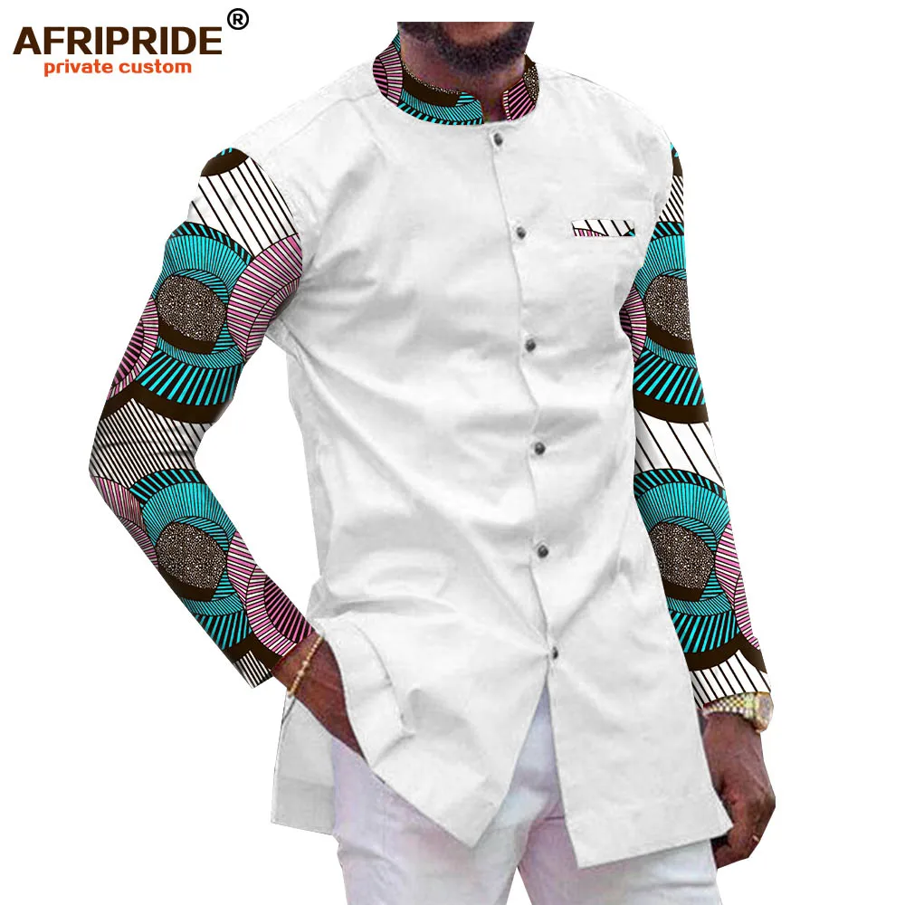 

2019 African Men Shirts Dashiki Tops Print Blouse Ankara Wear Wax Batik Long Sleeve T Shirt Slim Fit AFRIPRIDE A1912008