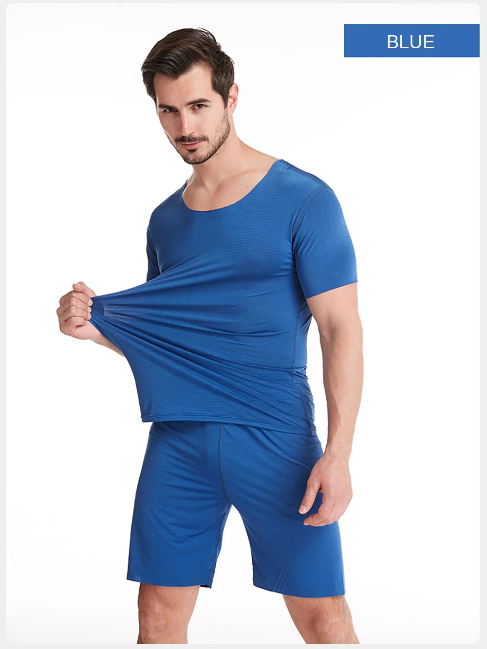 Men's Homewear Ice Silk Solid Color Thin Shirt Two-Piece Set Pyjamas Short-Sleeved Shorts Casual Sportswear Large Size Pajamas mens cotton pajama sets