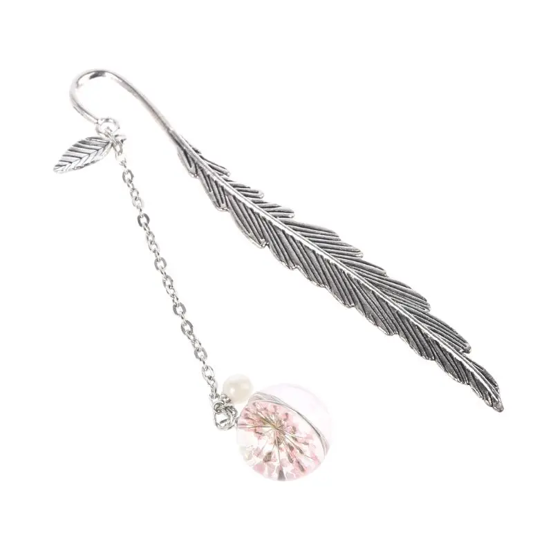 

Ретро Винтажная закладка в виде пера, высушенные искусственные образцы, креативные металлические закладки, канцелярские подарки