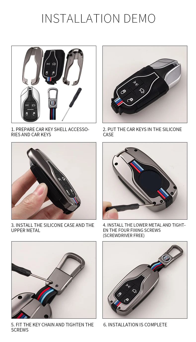 Portachiavi per auto in lega di zinco per Maserati Ghibli Levante Quattroporte Smart Remote Control Fob Cover portachiavi Keys Protector Bag - Hb059e2b94fd14b909e286cff25267629P