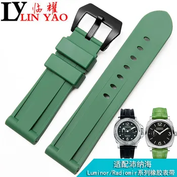 

24mm 26mm Black Armygreen grey orange red sport waterpfoof silicone watch band for panerai wristband strap Pin Buckle free tool