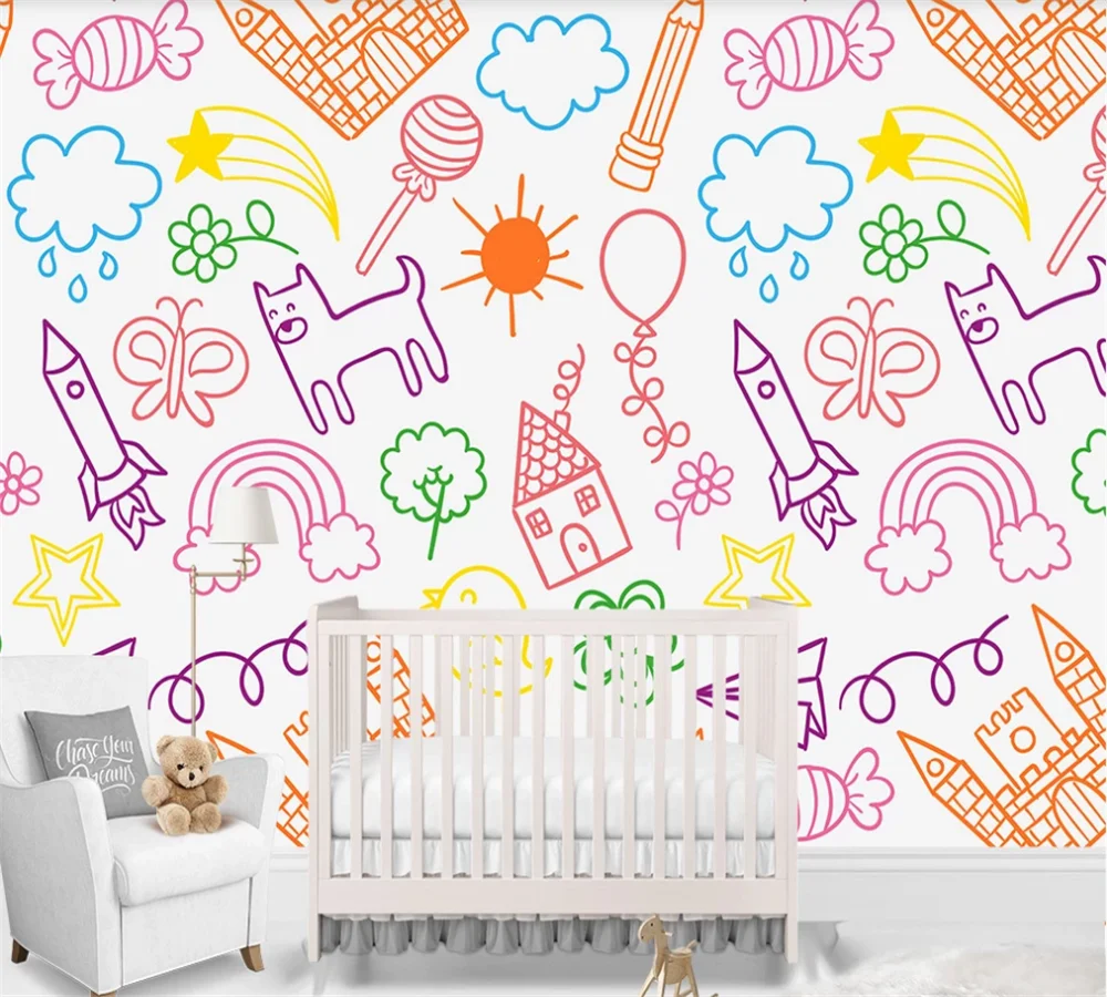 Custom wallpaper simple crayon drawing fairy tale kingdom children's room interior background wall 3D/5D/8D optional the secret agent a simple tale