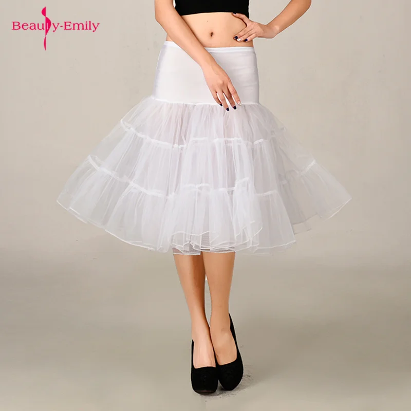 Beauty-Emily, короткая белая Нижняя юбка, Нижняя юбка, свадебные аксессуары, мягкий кринолин, разные цвета для свадебного платья - Цвет: White