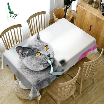

3D Cute Kittens in the Bamboo Basket Thicken Cotton Tablecloth Dog and Cat Washable Cloth Rectangular and Round Table Cloth