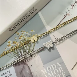 2022 New Fashion Women Temperament Diamond Butterfly Pendant Cuban Chain Necklace Women Sexy Party Butterfly Necklace Jewerly
