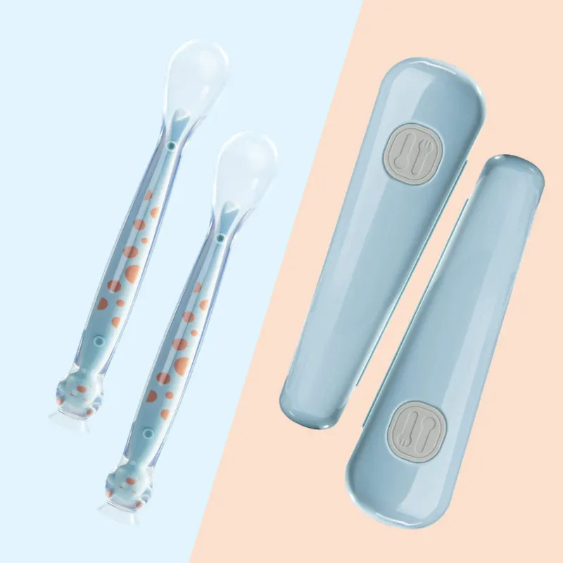 2 pcs Sunveno ложка для первого этапа, мягкая силиконовая ложка для кормления без бисфенола, безопасная посуда, Обучающие ложки для младенцев, От 4 месяцев до 4 лет - Цвет: 2 pcs