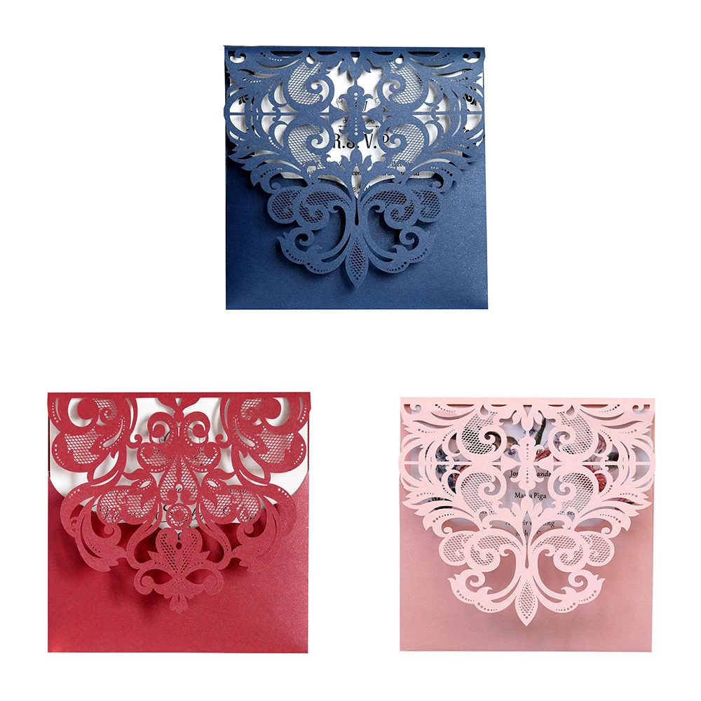 10pcs Square Paper Laser Cut Wedding Engagement Invitation Cards With Envelopes Custom Party Decora - 4.00044E+12