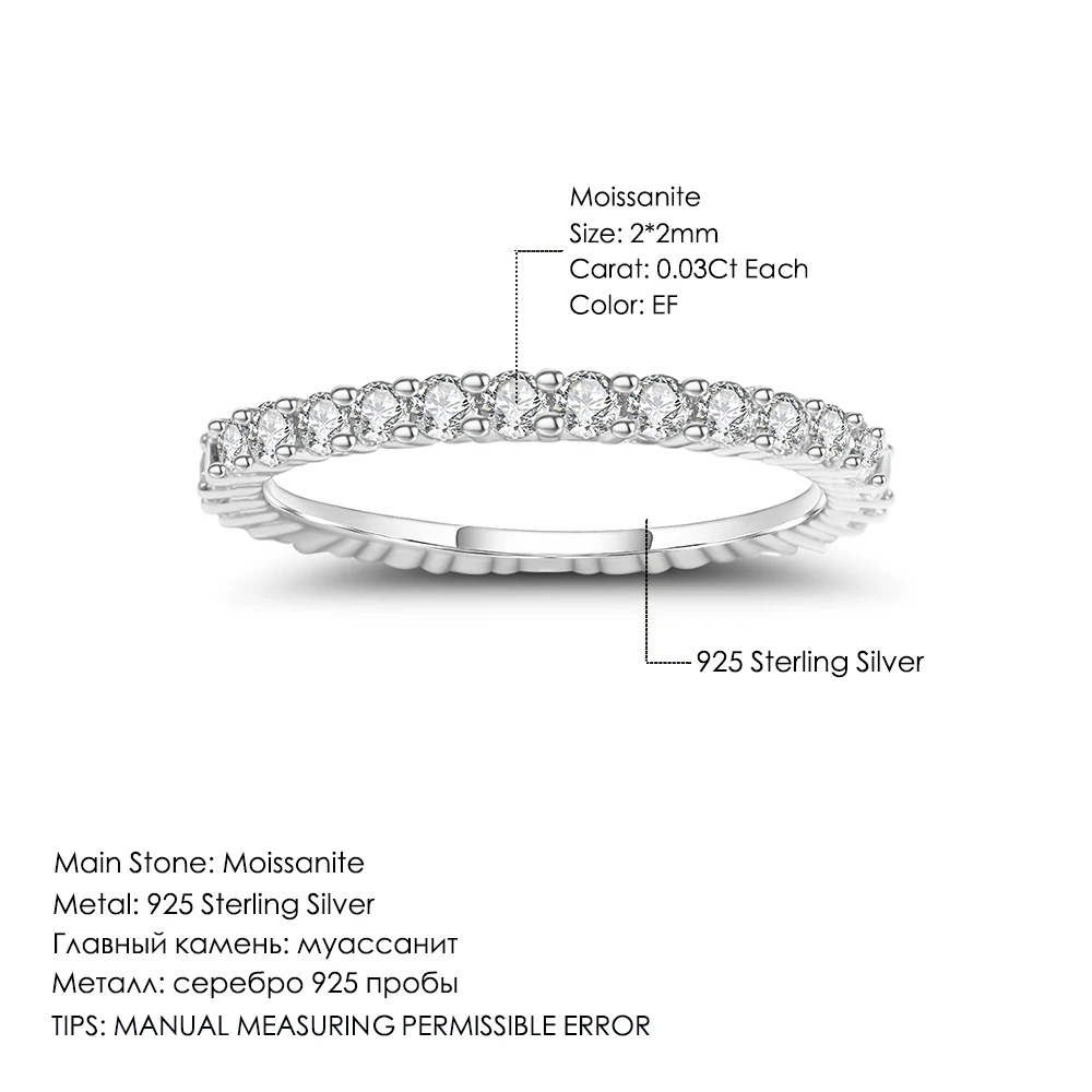 GEM'S балетное Женское Обручальное кольцо 925 пробы Серебряное обручальное кольцо Eternity Moissanite кольцо Fine Jewelry(0.87Ct 2 мм EF цвет