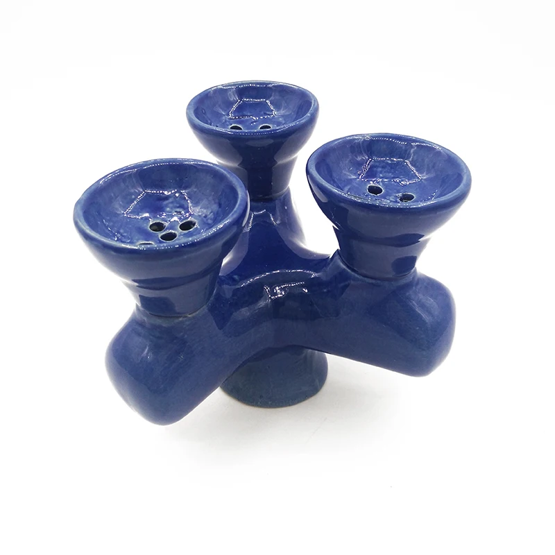 3 an 2 Head Hookah Bowl Triple Cup Shisha Pot Ceramic Tri Dual Top Narguile  Keeper Chicha Accessory Narguila Multi Flavor Holder