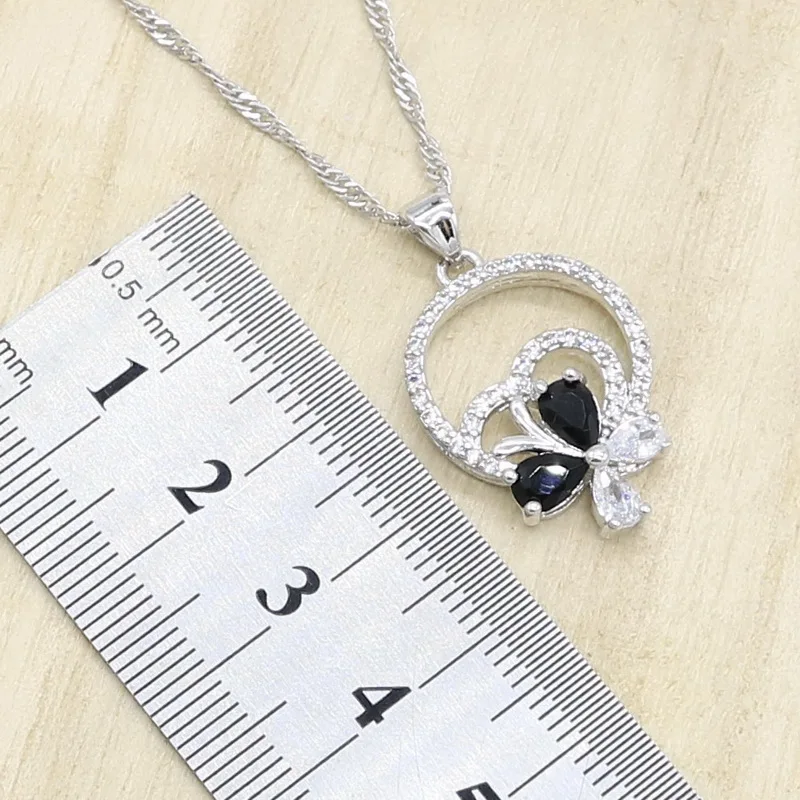 Классический набор украшений из серебра 925-й пробы для женщин черный белый циркон браслет серьги ожерелье кулон кольцо подарок для свадьбы дня рождения