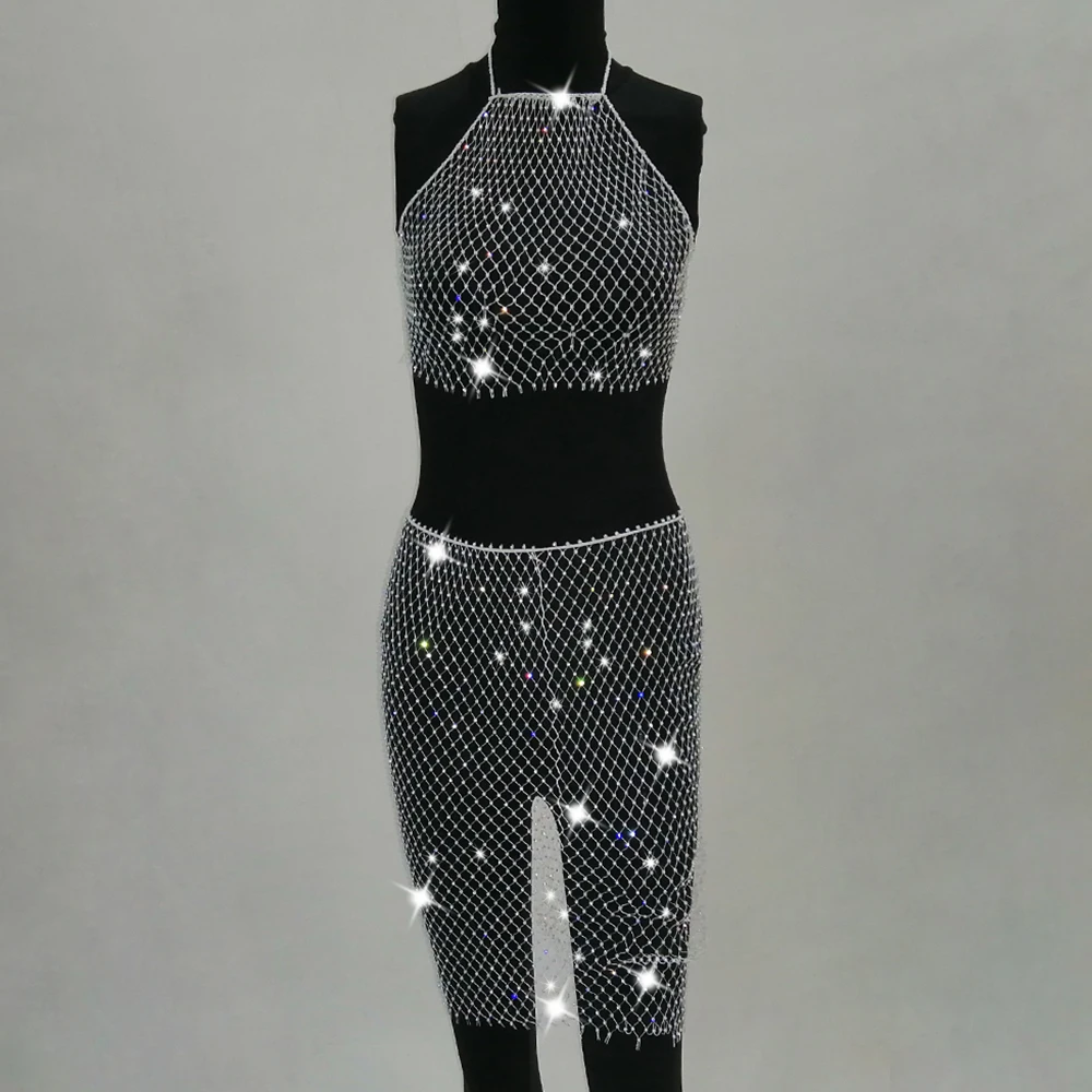 Сексуальное летнее платье с блестящими бриллиантами женское пляжное Прозрачное