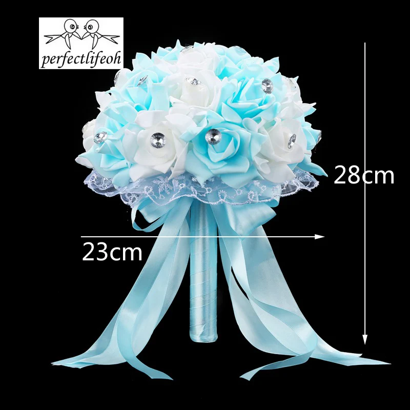 Wedding Bouquet Handmade Artificial Flower Rose Blue and White for Wedding wedding bouquets artificial rose flowers