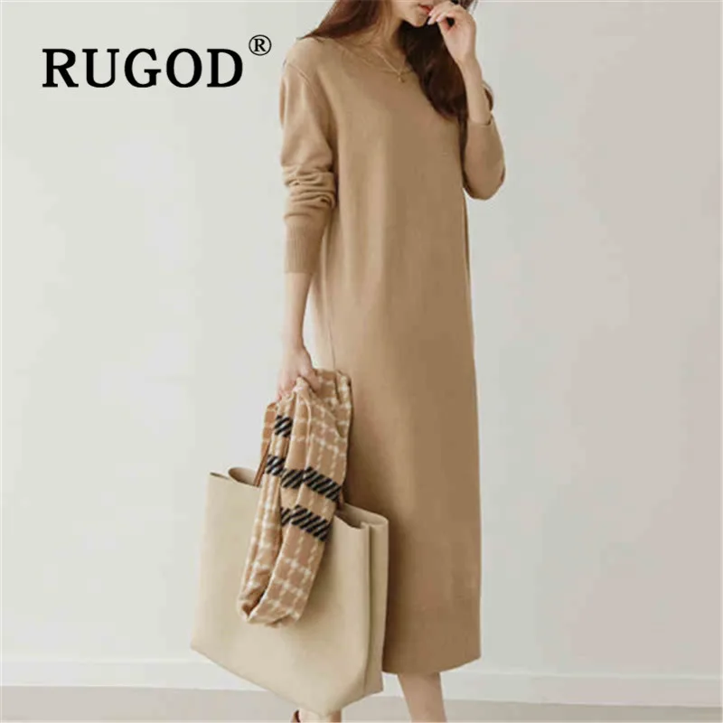 RUGOD 2019 женское однотонное тонкое трикотажное платье свитер корейское шикарное