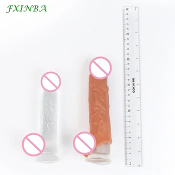 FXINBA 16cm Realistic Penis Sleeve Extender Cock Sleeve Extended Dick Enlargement Delay Ejaculation Reusable Condom Men Sex Toys 2